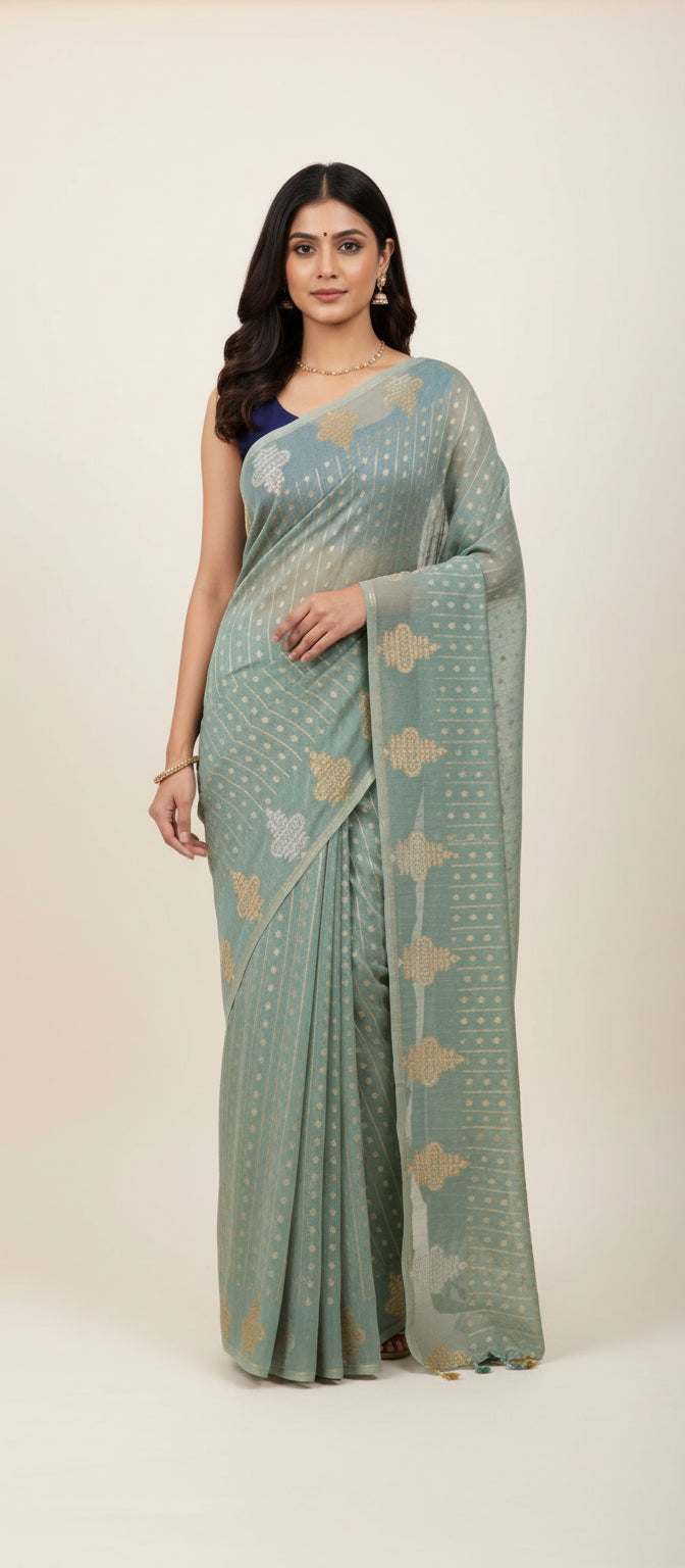Light Pastel Blue Raw Mango Silk Saree