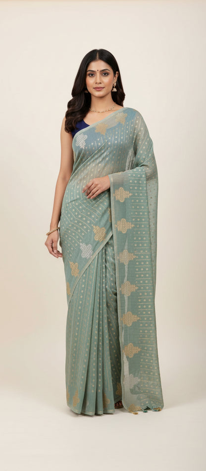 Light Pastel Blue Raw Mango Silk Saree
