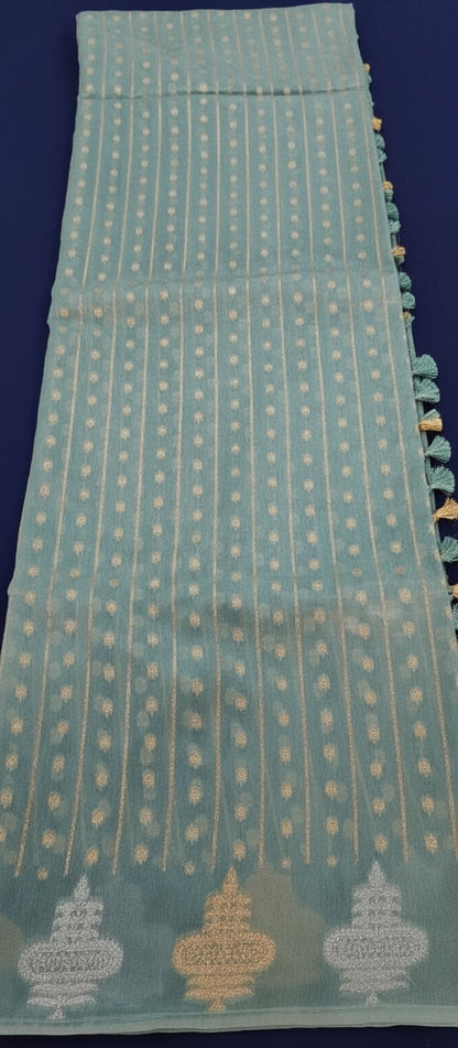 Light Pastel Blue Raw Mango Silk Saree