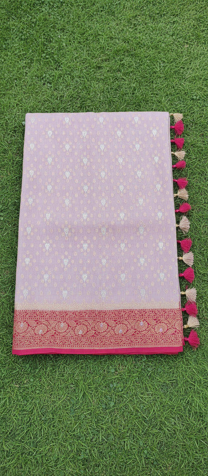 Semi Banarasi Light Lavendar Saree