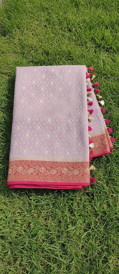 Semi Banarasi Light Lavendar Saree