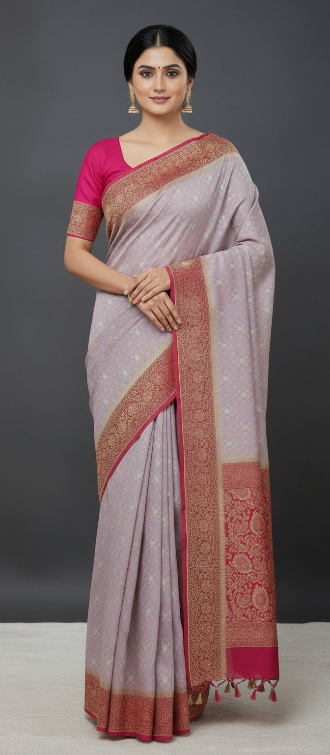 Semi Banarasi Light Lavendar Saree