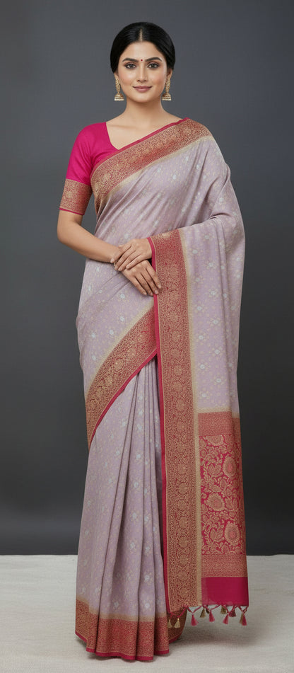 Semi Banarasi Light Lavendar Saree