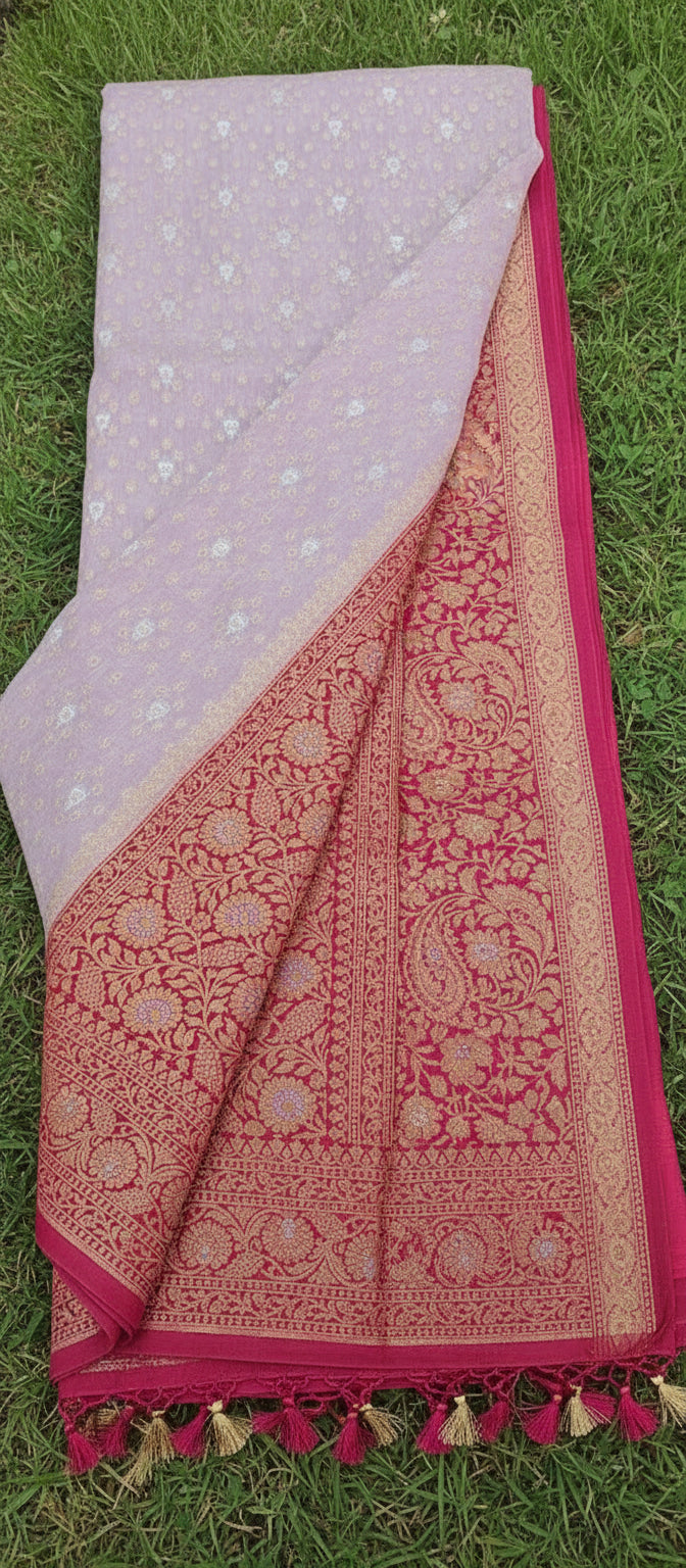 Semi Banarasi Light Lavendar Saree