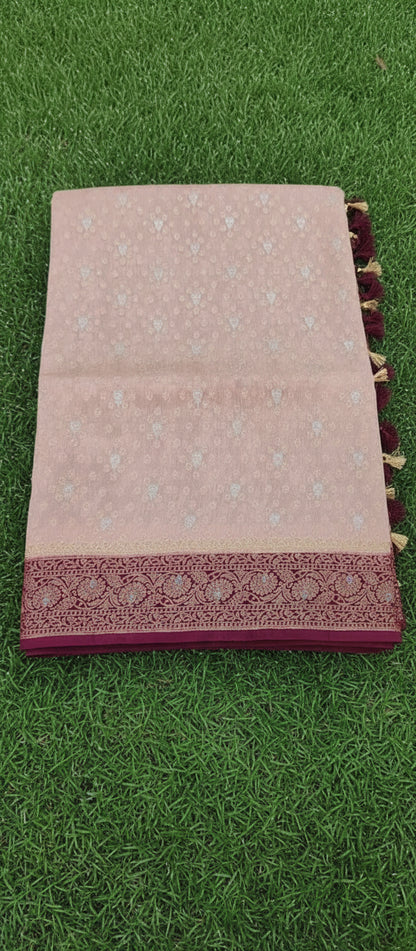 Semi Banarasi Light Peach Saree