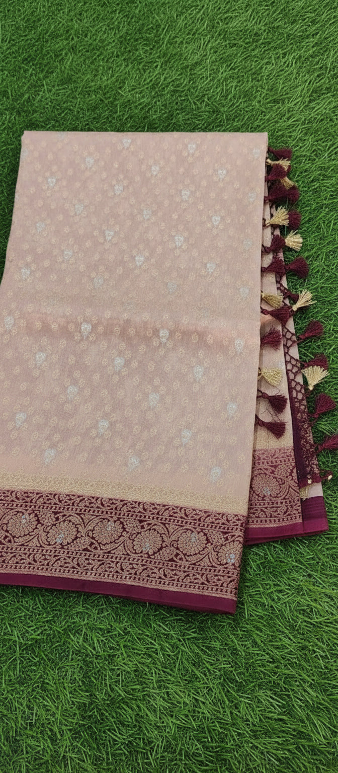 Semi Banarasi Light Peach Saree