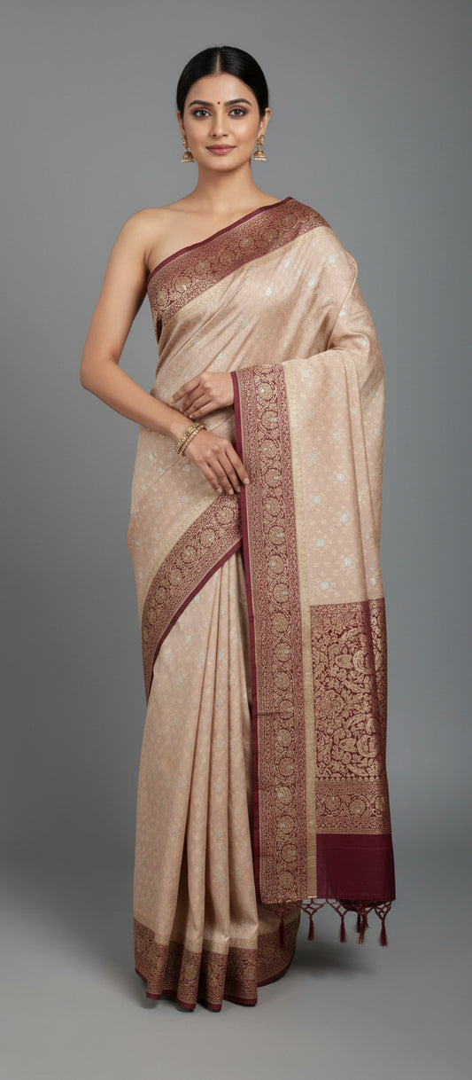 Semi Banarasi Light Peach Saree