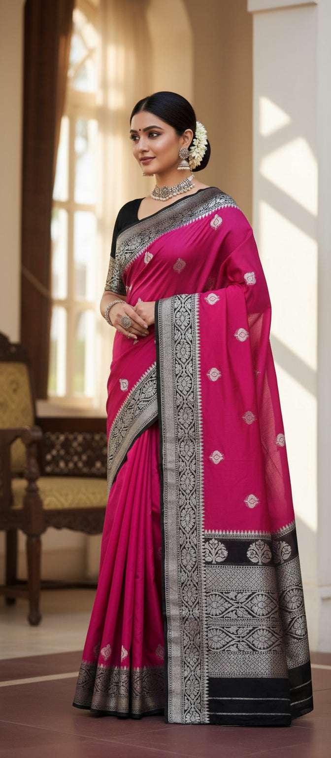 Pink Semi Banarasi Saree