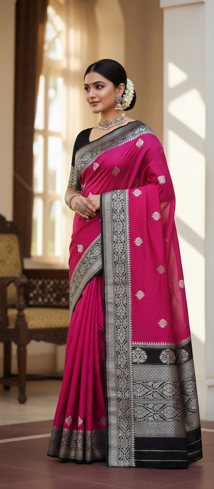 Pink Semi Banarasi Saree