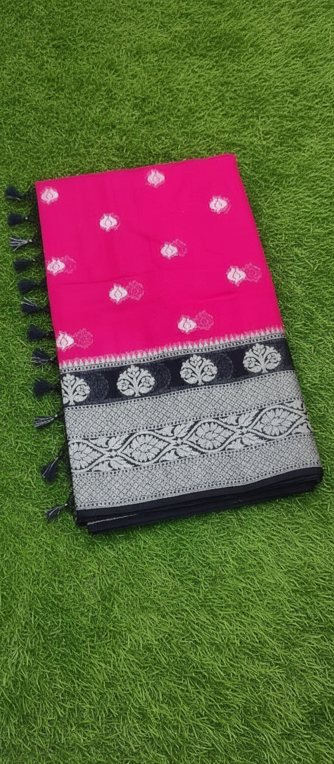 Pink Semi Banarasi Saree