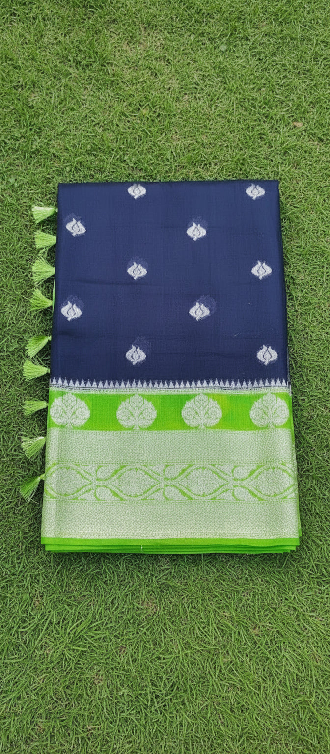 Navy Blue Semi Banarasi Saree