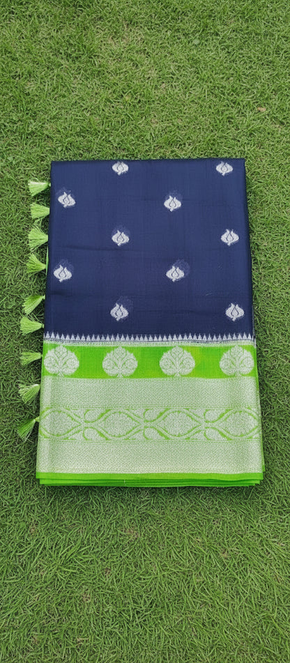 Navy Blue Semi Banarasi Saree