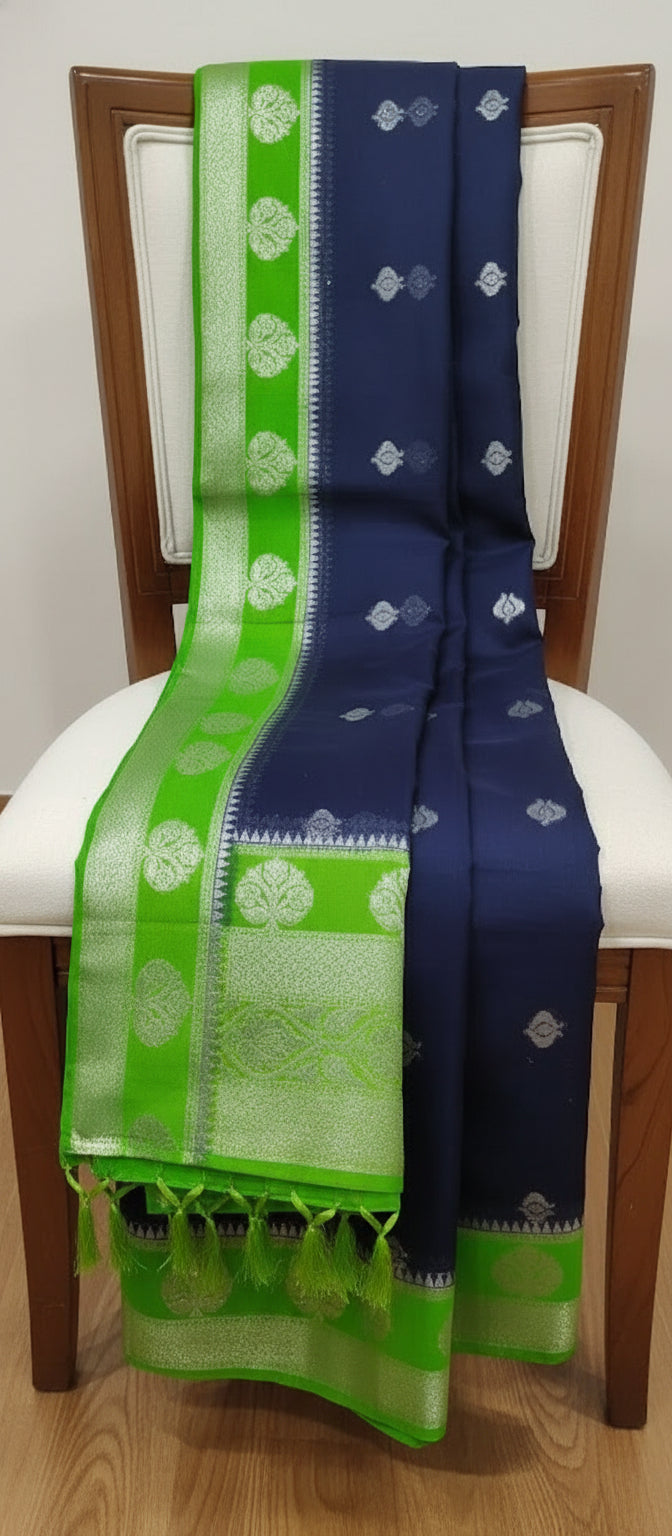Navy Blue Semi Banarasi Saree