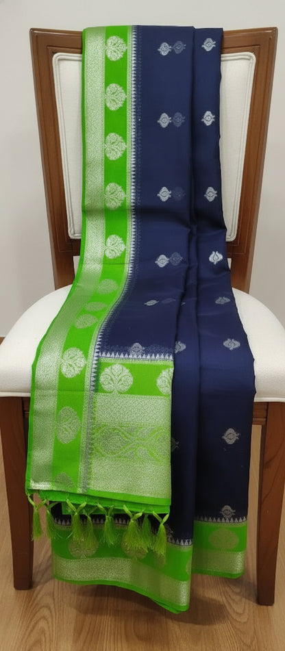 Navy Blue Semi Banarasi Saree
