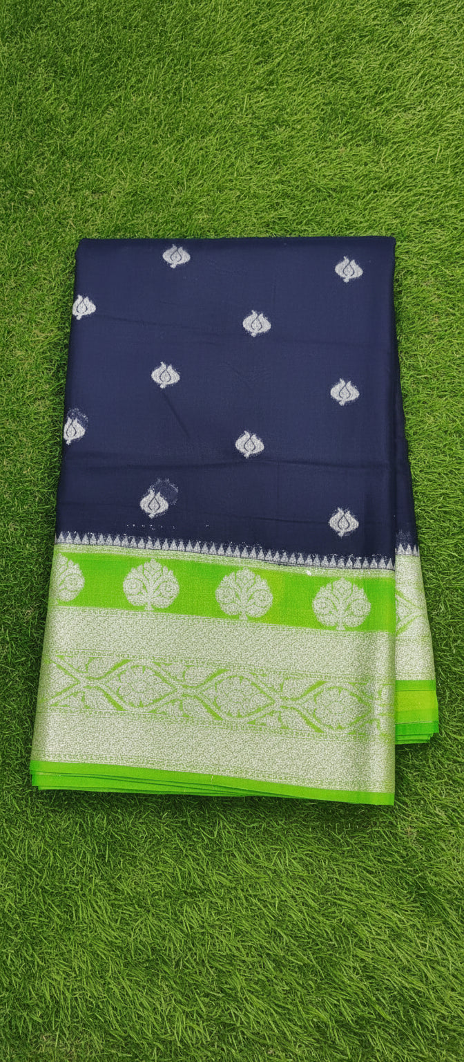 Navy Blue Semi Banarasi Saree