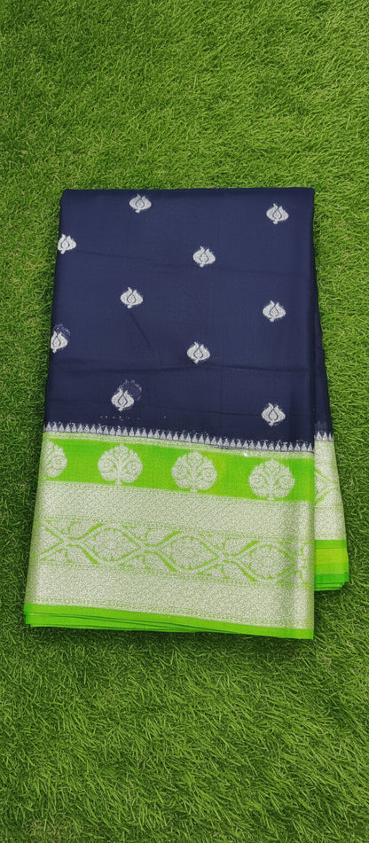 Navy Blue Semi Banarasi Saree