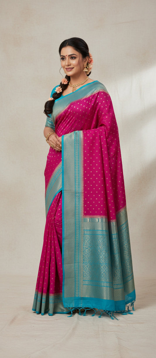 Semi Banarasi Pink Saree
