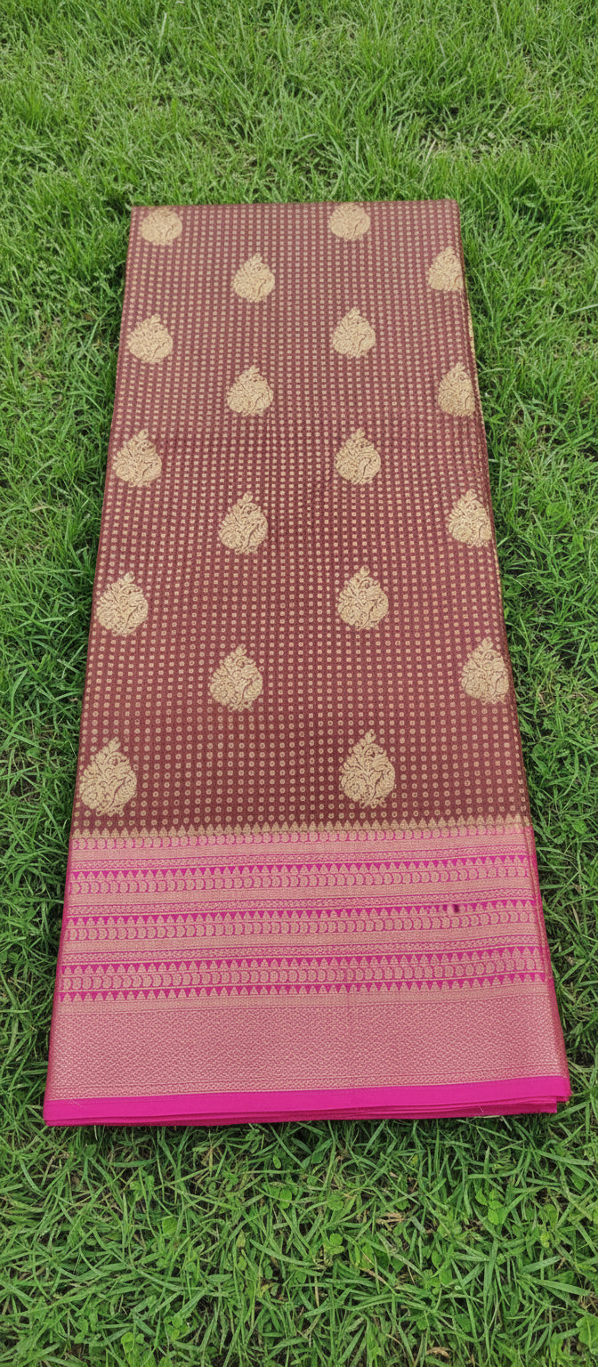 Semi Banarasi Dark Brown Saree