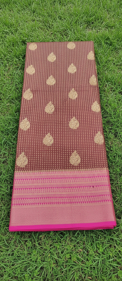 Semi Banarasi Dark Brown Saree