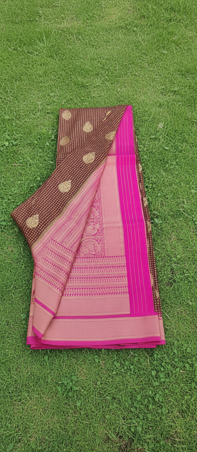 Semi Banarasi Dark Brown Saree