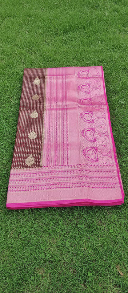 Semi Banarasi Dark Brown Saree