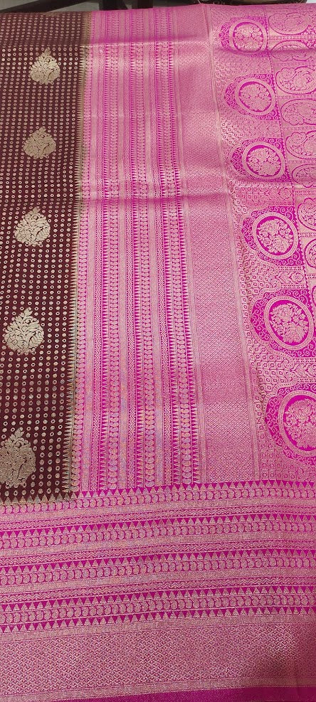 Semi Banarasi Dark Brown Saree