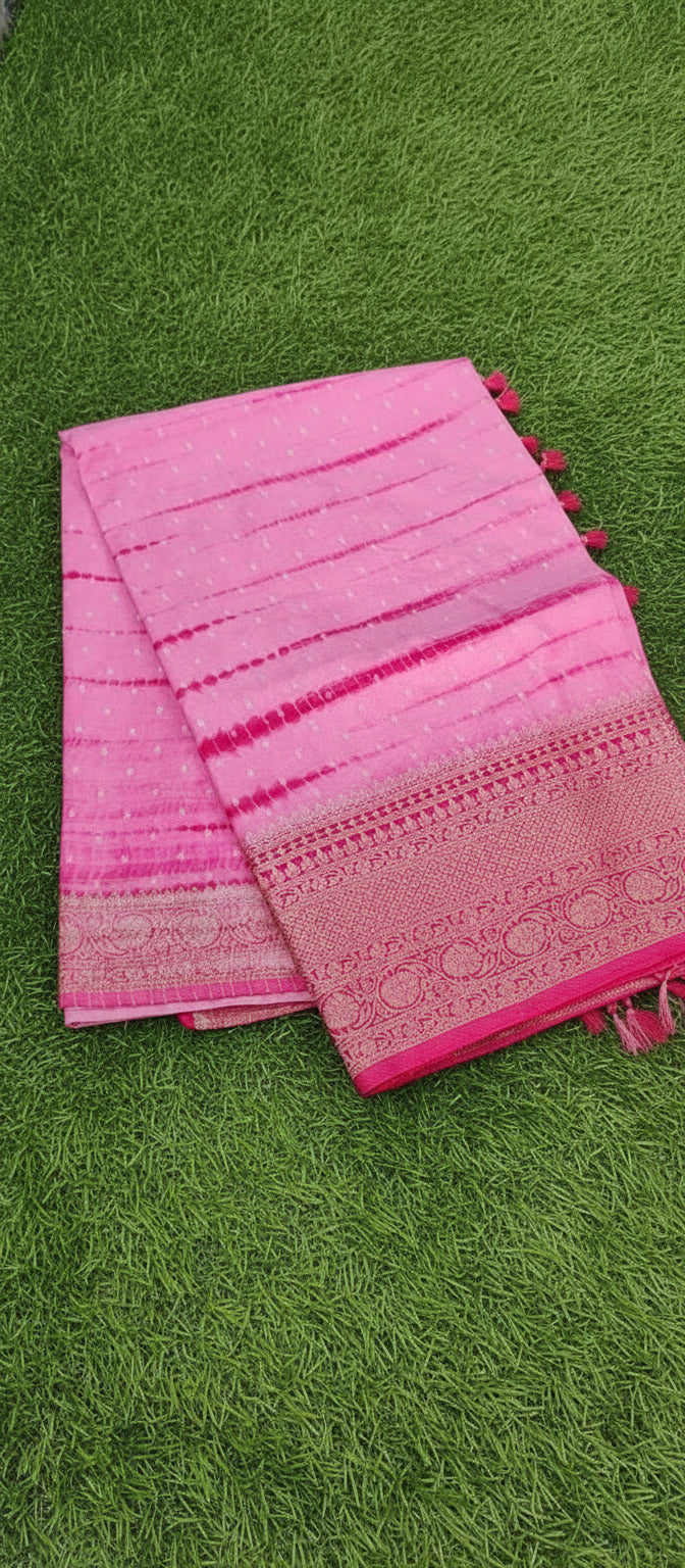 Baby Pink Lehariya Banarasi Saree