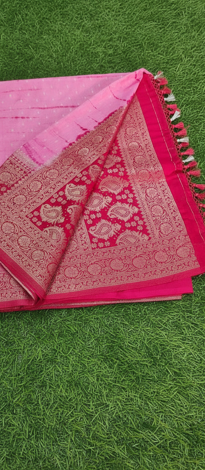 Baby Pink Lehariya Banarasi Saree