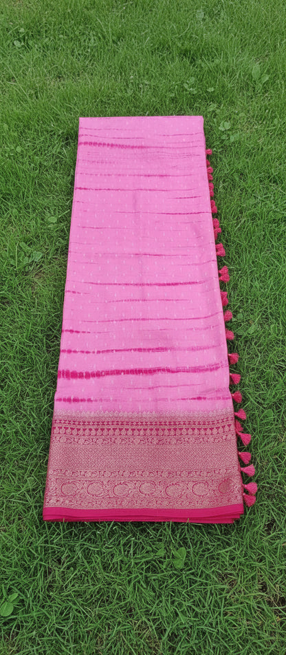 Baby Pink Lehariya Banarasi Saree