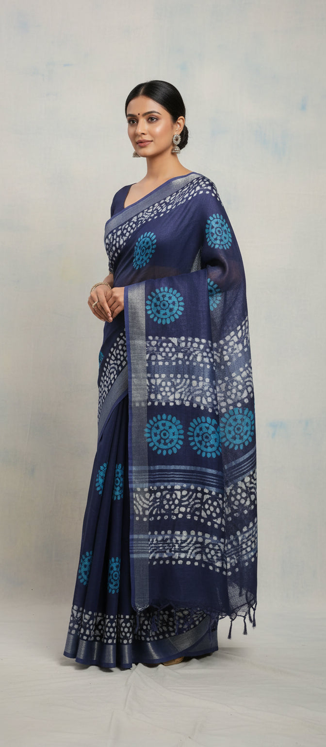 Indigo Linen Saree