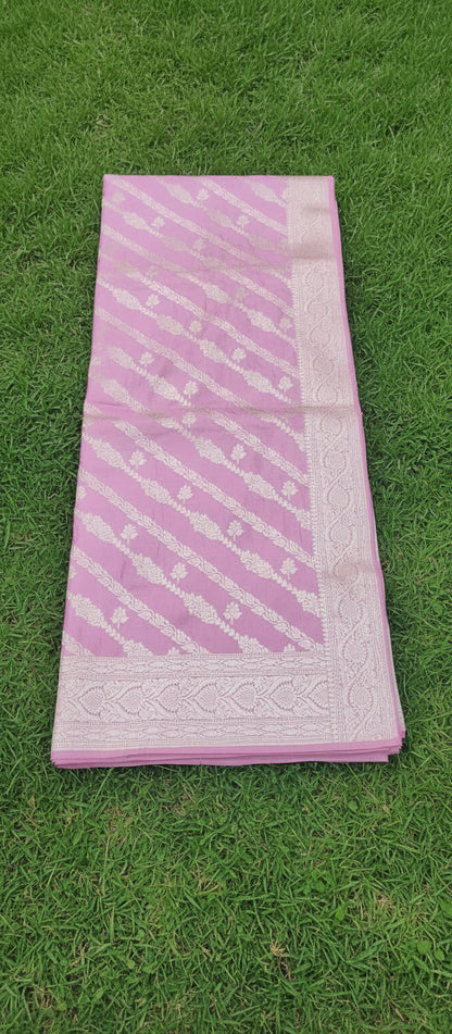 Lilac/ Pastel Light Pink Pure Banarasi Silk Saree