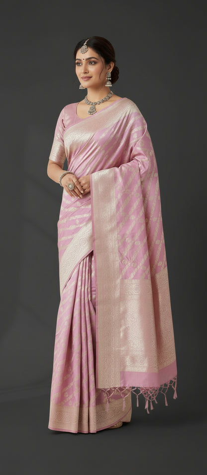 Lilac/ Pastel Light Pink Pure Banarasi Silk Saree