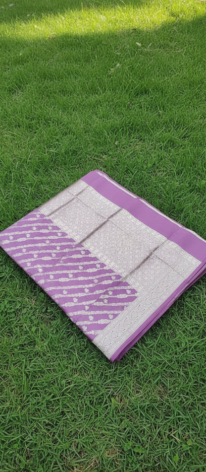 Lilac/ Pastel Light Pink Pure Banarasi Silk Saree