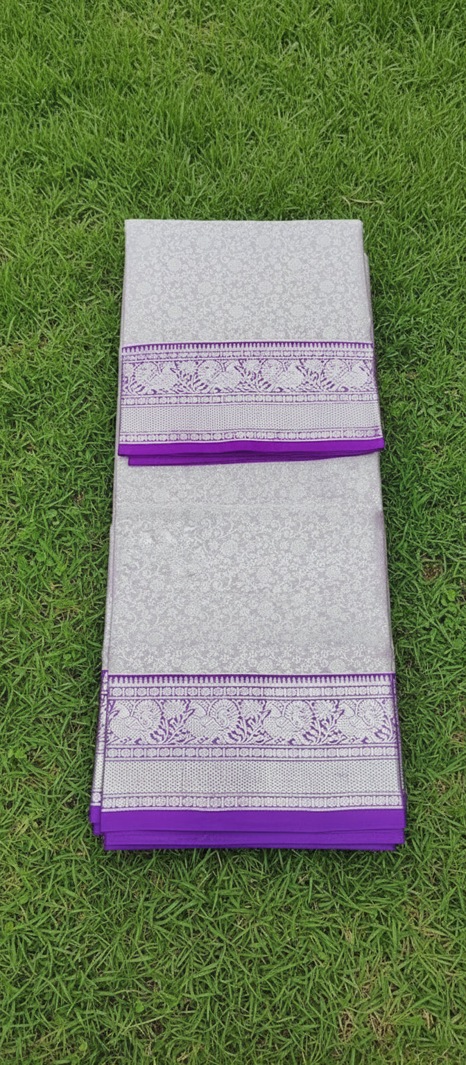 Lilac and Purple Venkatagiri Pure Silk Saree
