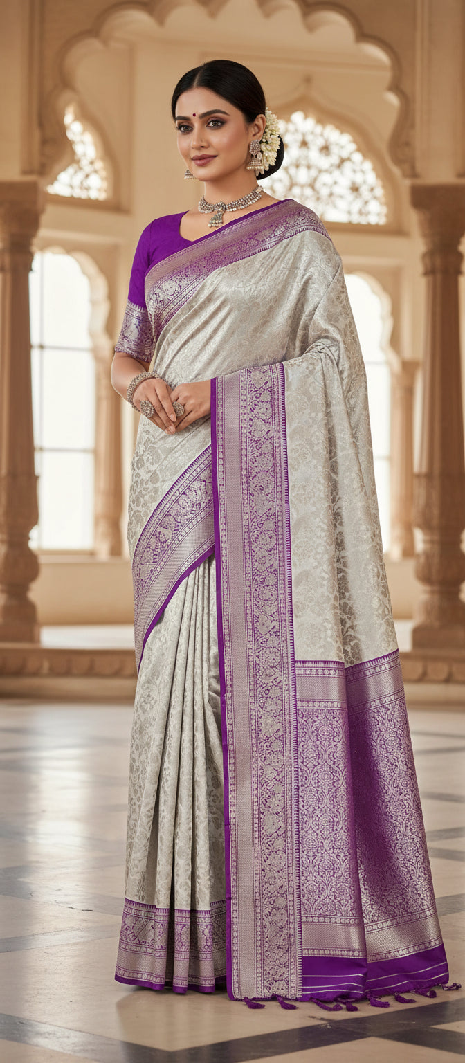 Lilac and Purple Venkatagiri Pure Silk Saree