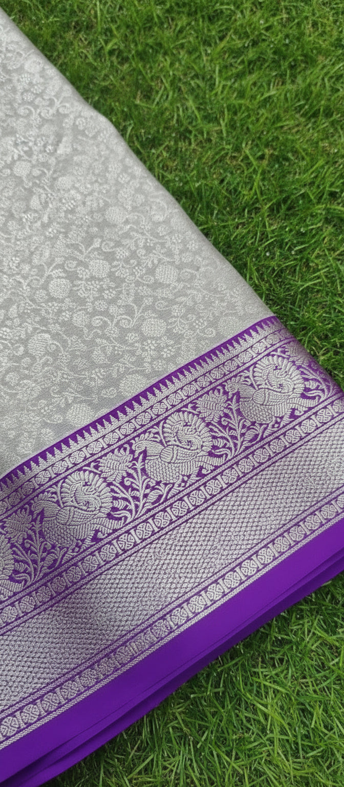 Lilac and Purple Venkatagiri Pure Silk Saree