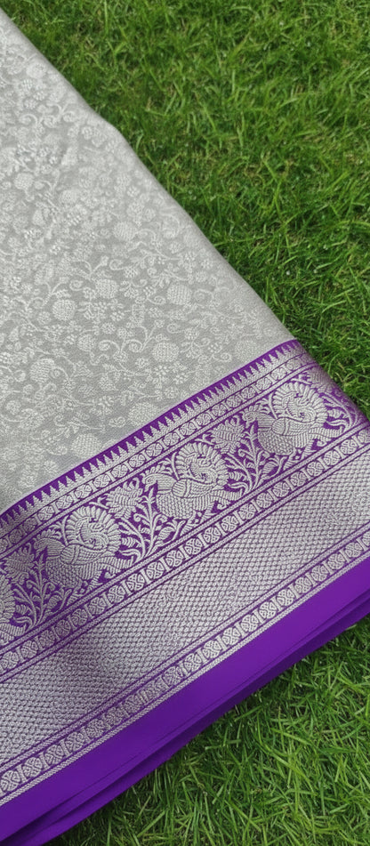 Lilac and Purple Venkatagiri Pure Silk Saree