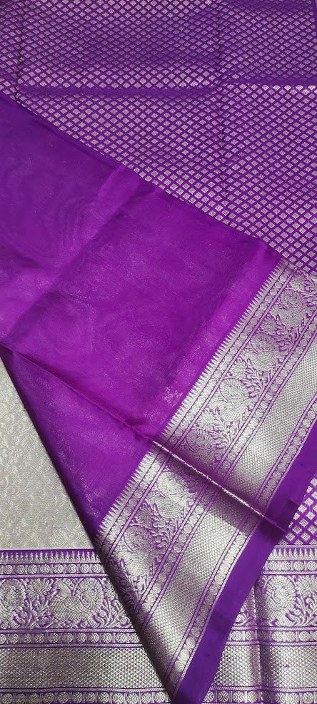 Lilac and Purple Venkatagiri Pure Silk Saree