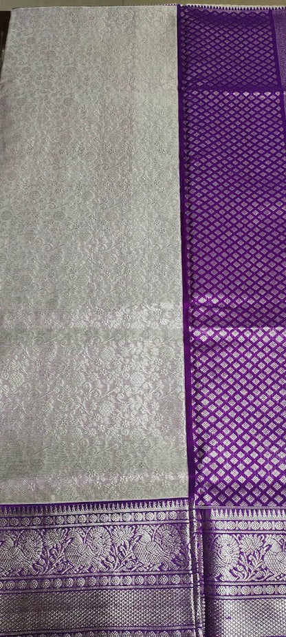 Lilac and Purple Venkatagiri Pure Silk Saree