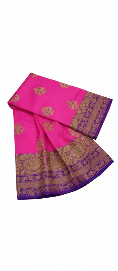 Pink Pure Raw Tussar Silk Saree