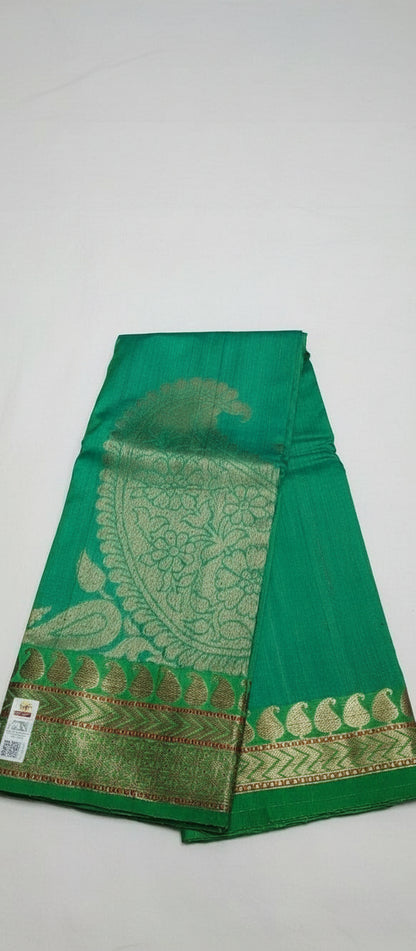 Teal Green Pure Raw Tussar Silk Saree