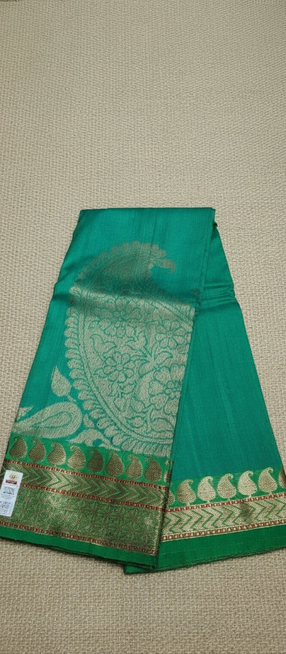 Teal Green Pure Raw Tussar Silk Saree