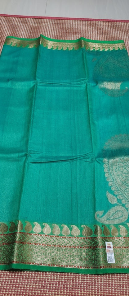 Teal Green Pure Raw Tussar Silk Saree
