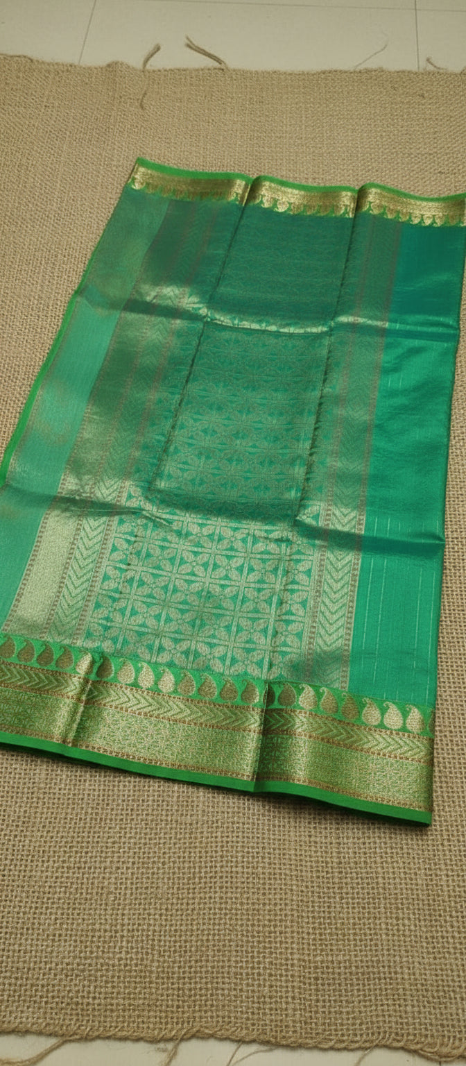 Teal Green Pure Raw Tussar Silk Saree