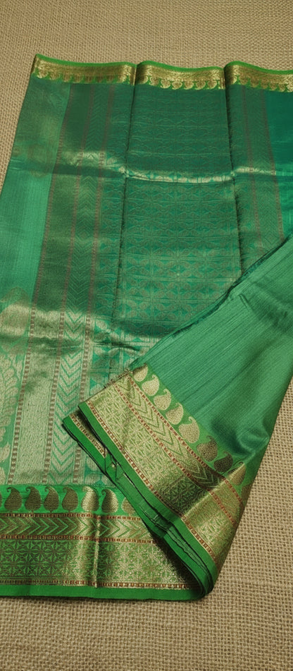 Teal Green Pure Raw Tussar Silk Saree
