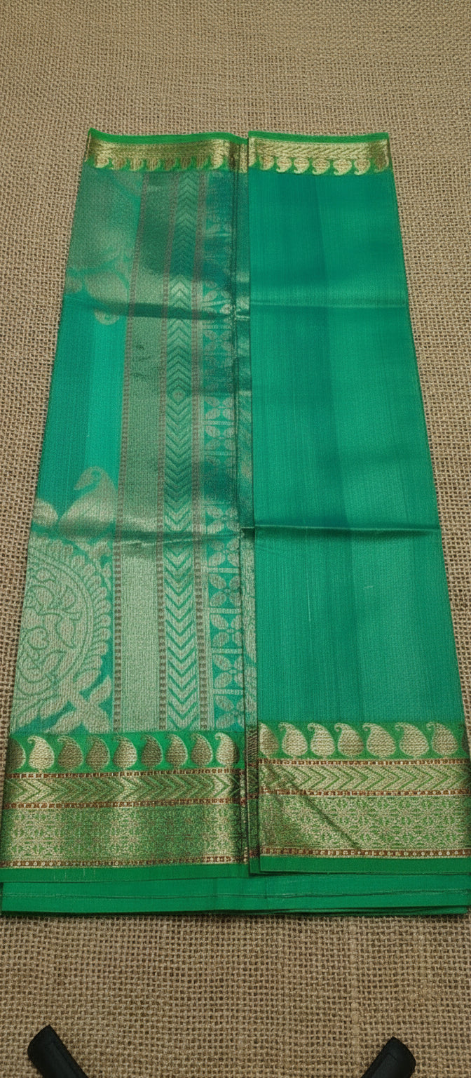 Teal Green Pure Raw Tussar Silk Saree