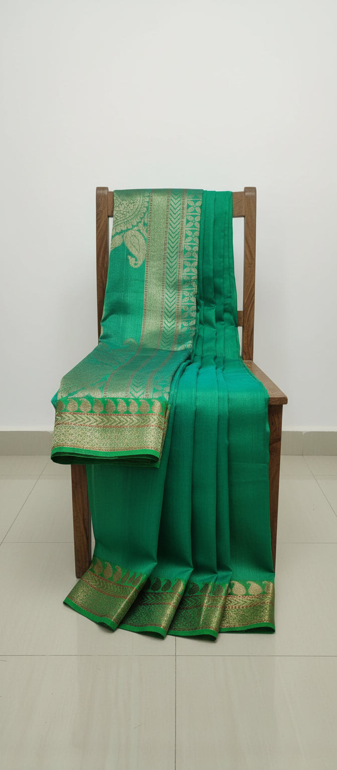 Teal Green Pure Raw Tussar Silk Saree