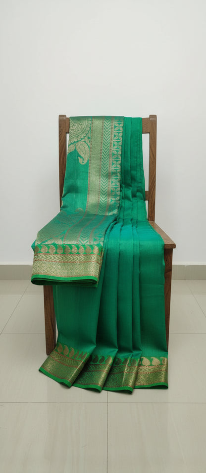 Teal Green Pure Raw Tussar Silk Saree