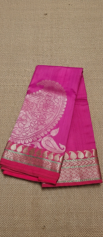 Magenta Pink Pure Raw Tussar Silk Saree