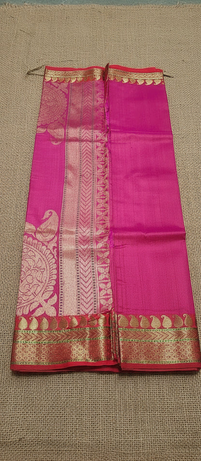 Magenta Pink Pure Raw Tussar Silk Saree